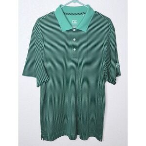 Cutter And Buck DryTec Polo Shirt Mens XL Green Striped Golf‎ Forest Ridge Club